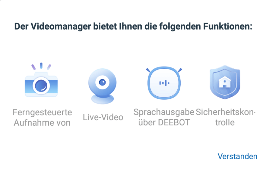 Die einzelnen Videomanager Funktionen werden aufgelistet.